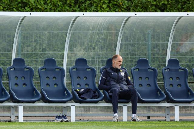 England's German head coach Thomas Tuchel waits for the start of a training session at Tottenham Hotspur's training ground in Enfield, north London on September 28, 2026, on the eve of their UEFA Nations League group stage football match against the Czech Republic. (Photo by Adrian Dennis / AFP)