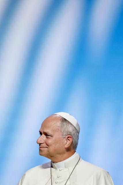 Pope Leo XIV listens to a speech during a meeting called "At the Roots of Europe: For Peace and Unity" at the Robert Schuman Conference Centre in Metz, northeastern France, on September 28, 2026 on the last day of his visit to France. (Photo by Benoit Tessier / POOL / AFP)