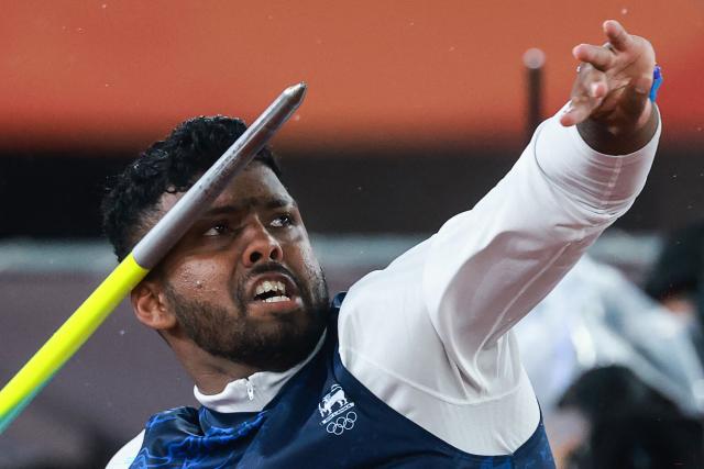 Sri Lanka's Rumesh Pathirage competes in the men's javelin throw final during the 2026 Asian Games at Nagoya City Mizuho Park Athletic Stadium in Nagoya, Aichi Prefecture on September 28, 2026. (Photo by DAVID GRAY / AFP)