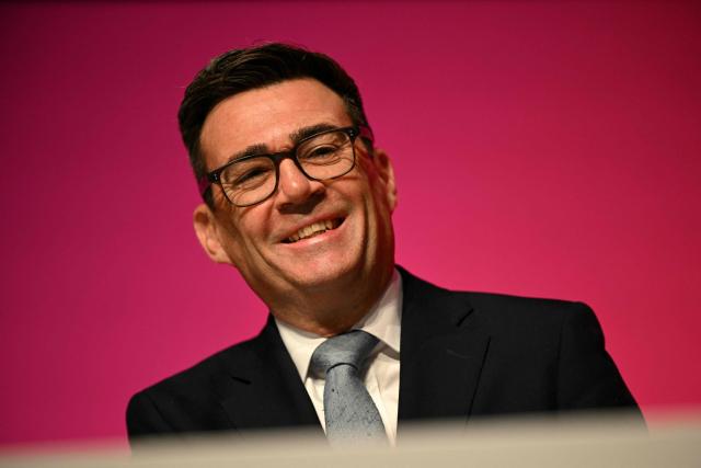 Britain's Prime Minister Andy Burnham reacts on the second day of the annual Labour Party conference in Liverpool, north-west England, on September 28, 2026. (Photo by Oli SCARFF / AFP)