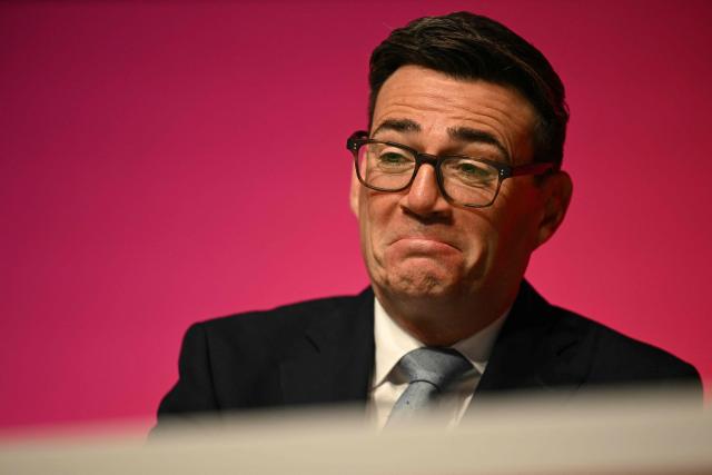Britain's Prime Minister Andy Burnham reacts on the second day of the annual Labour Party conference in Liverpool, north-west England, on September 28, 2026. (Photo by Oli SCARFF / AFP)
