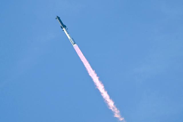 SpaceX Starship Flight 14 launches at SpaceX Starbase in Starbase, Texas on September 28, 2026. Flight 14 is planned to be the first to send Starship into orbit around the Earth as well as deploy Starlink satellites. (Photo by RONALDO SCHEMIDT / AFP)