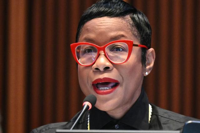 Barbados Energy Minister Lisa Cummins speaks during the opening session of the 63rd Directing Council of the Pan American Health Organization (PAHO) at PAHO headquarters in Washington, DC, on September 28, 2026. (Photo by Mandel NGAN / AFP)