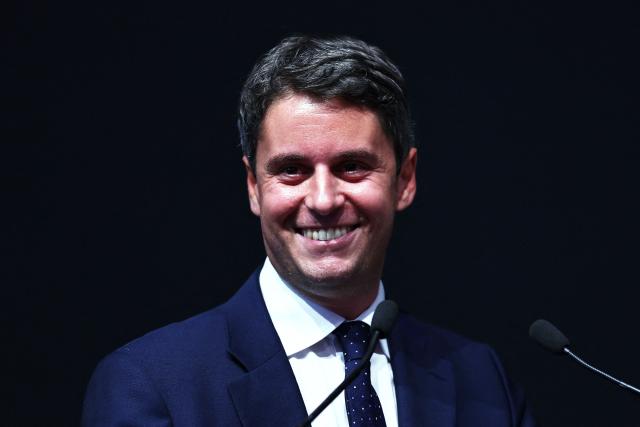 Centre-right party Renaissance candidate in France's 2027 presidential election Gabriel Attal takes part in "Le Grand Oral" of the Paris Builders Show, in which candidates in France's 2027 presidential election present their proposals for the construction and housing sector, during the Batimat trade show at the Porte de Versailles exhibition centre in Paris, on September 28, 2026. (Photo by Anne-Christine POUJOULAT / AFP)