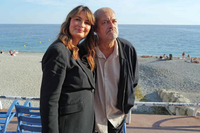 French director Jean-Pierre Jeunet (R) and French writer Valerie Perrin pose during a photocall for "Changer l'eau des fleurs" during the Cineroman film festival, in the south-eastern French riviera city of Nice on September 28, 2026. (Photo by Valery HACHE / AFP)