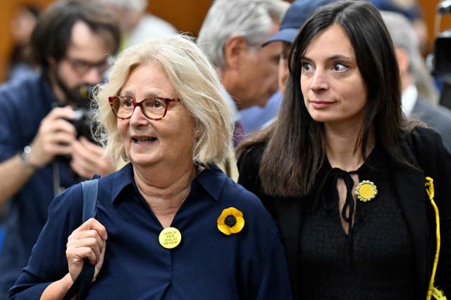 Italian student Giulio Regeni's mother Paola Regeni and sister arrive for the verdict in the trial of four Egyptian security officers accused of the murder of Giulio Regeni in Cairo in 2016. The officers, who were all convicted in absentia, were each given sentences of 10 years in prison, for the kidnapping and brutally murdering of the 28-year-old Regeni, who was in Cairo conducting research for his doctorate when he was abducted in January 2016. (Photo by Tiziana FABI / AFP)