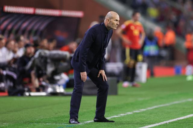France's head coach Zinedine Zidane looks on during the UEFA Nations League Group A1 football match between Belgium and France at King Baudouin Stadium in Brussels on September 28, 2026. (Photo by FRANCK FIFE / AFP)