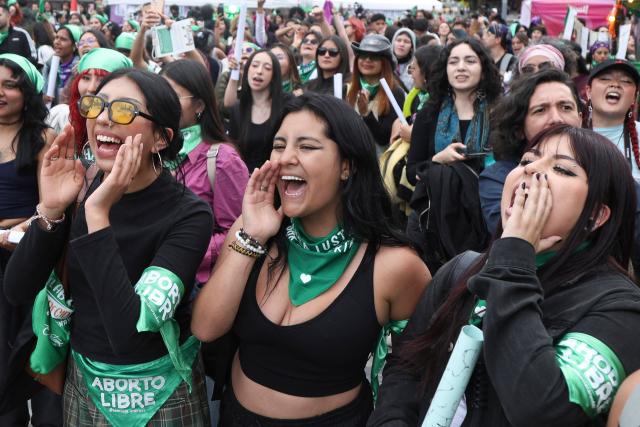 Women take part in a demonstration marking Global Day of Action for Access to Safe and Legal Abortion in Bogota on September 28, 2026. (Photo by Andrea Ariza / AFP)