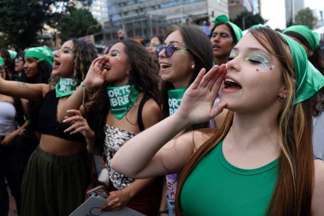 Women take part in a demonstration marking Global Day of Action for Access to Safe and Legal Abortion in Bogota on September 28, 2026. (Photo by Andrea Ariza / AFP)