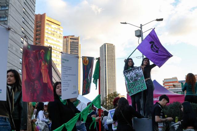 Women take part in a demonstration marking Global Day of Action for Access to Safe and Legal Abortion in Bogota on September 28, 2026. (Photo by Andrea Ariza / AFP)