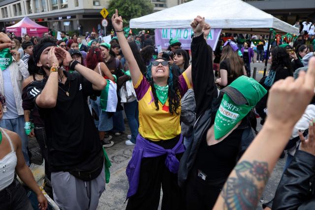 People take part in a demonstration marking Global Day of Action for Access to Safe and Legal Abortion in Bogota on September 28, 2026. (Photo by Andrea Ariza / AFP)