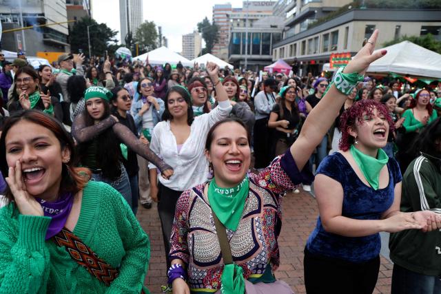 Women take part in a demonstration marking Global Day of Action for Access to Safe and Legal Abortion in Bogota on September 28, 2026. (Photo by Andrea Ariza / AFP)