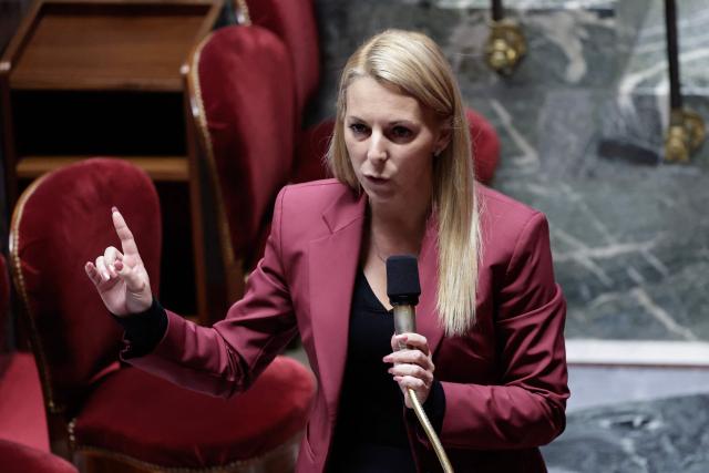 (FILES) Rassemblement National's MP Edwige Diaz speaks during the presentation of the Rassemblement National's text of a proposed law to repeal the pension reform as part of the "journee d'initiatives parlementaires" (RN's parliamentaries initiatives day), at the French National Assembly (Assemblee nationale) in Paris on October 31, 2024. Edwige Diaz, who was elected on September  17 in France's Senatorial elections, has been appointed chair of the new Rassemblement National group in the Senate, the partys leader announced on September 29, 2026. (Photo by STEPHANE DE SAKUTIN / AFP)