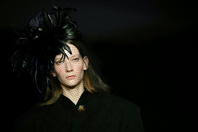 A model presents a creation during the Marie Adam-Leenaerdt Women's Spring/Summer 2027 collection fashion show as part of the Paris Fashion Week, in Paris on September 29, 2026. (Photo by LOU BENOIST / AFP)