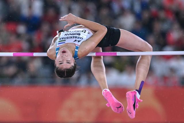 Uzbekistan's Barnokhon Sayfullaeva competes in the women's high jump final during the 2026 Asian Games at Nagoya City Mizuho Park Athletic Stadium in Nagoya, Aichi Prefecture on September 29, 2026. (Photo by MOHD RASFAN / AFP)