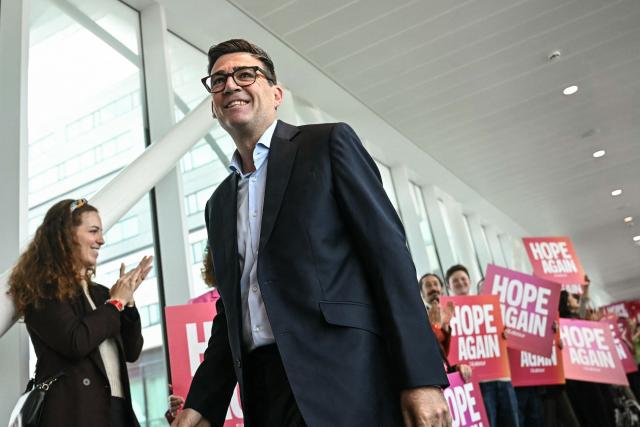 Britain's Prime Minister Andy Burnham arrives ahead of his speech on the third day of the annual Labour Party conference in Liverpool, north-west England, on September 29, 2026. (Photo by Paul ELLIS / AFP)
