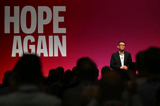 Britain's Prime Minister Andy Burnham listens to the crowd applause on the third day of the annual Labour Party conference in Liverpool, north-west England, on September 29, 2026. (Photo by Paul ELLIS / AFP)