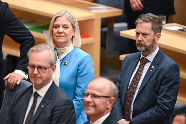 Sweden's Social Democratic Party leader Magdalena Andersson (background, L) attends the opening of the Swedish Parliament Riksdagen on September 29, 2026 in Stockholm, as the parliament meets for the first plenary session after the general elections. (Photo by Jonathan NACKSTRAND / AFP)