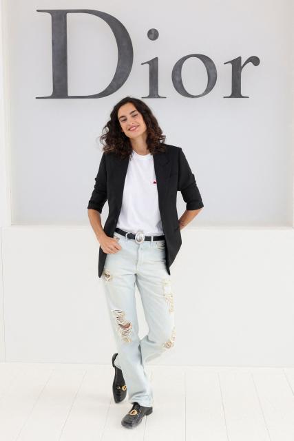 French actress and model Nine d'Urso poses for a photocall ahead of the Christian Dior Women's Spring/Summer 2027 collection fashion show as part of the Paris Fashion Week, in Paris on September 29, 2026. (Photo by Xavier GALIANA / AFP)