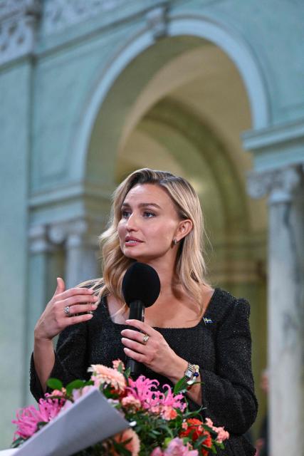 Christian Democrats leader Ebba Busch gives an interview after the opening of the Swedish Parliament Riksdagen on September 29, 2026 in Stockholm, as the parliament meets for the first plenary session after the general elections. (Photo by Jonathan NACKSTRAND / AFP)