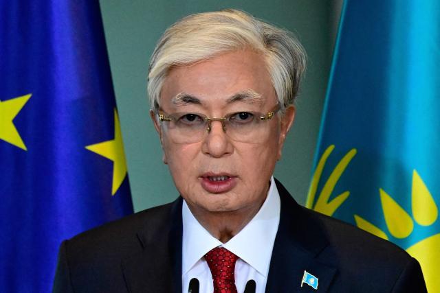 Kazakhstan's President Kassym-Jomart Tokayev addresses a press conference with the German Chancellor at the Chancellery in Berlin on September 29, 2026. (Photo by John MACDOUGALL / AFP)