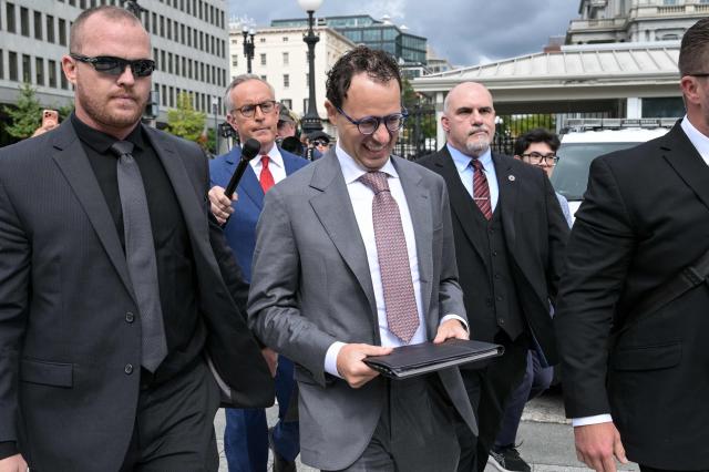 Anthropic CEO Dario Amodei (C) arrives near the White House ahead of a planned meeting with US President Donald Trump, in Washington, DC, on September  29, 2026. Leading artificial intelligence executives will meet at the White House today with President Donald Trump as Congress calls for stronger industry oversight. The gathering comes quickly after tech giant OpenAI's cancellation of the release of its newest model due to safety concerns, and a series of revelations that the technology had gone rogue. (Photo by Oliver Contreras / AFP)
