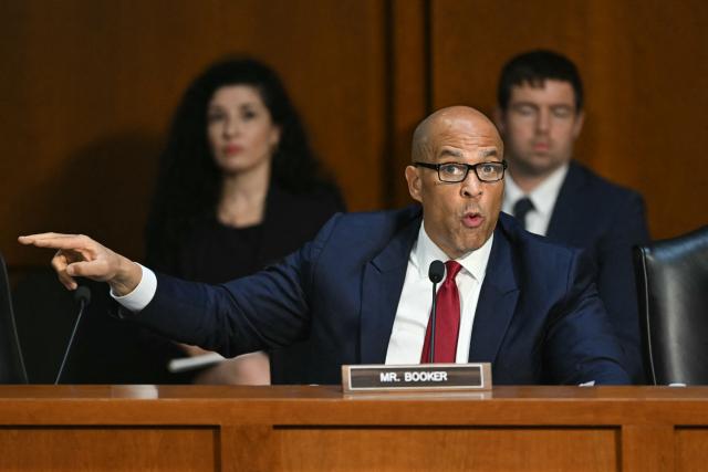 US Senator Cory Booker, Democrat of New Jersey, speaks as former US Special Counsel Jack Smith testifies during a Senate Judiciary Committee hearing on Capitol Hill in Washington, DC, on September 29, 2026. The committee is holding the hearing to question Smith about the investigations that led to Donald Trump being charged with conspiring to overturn the 2020 election and obstruct the peaceful transfer of power, and with unlawfully retaining classified documents while blocking efforts to recover them. (Photo by SAUL LOEB / AFP)