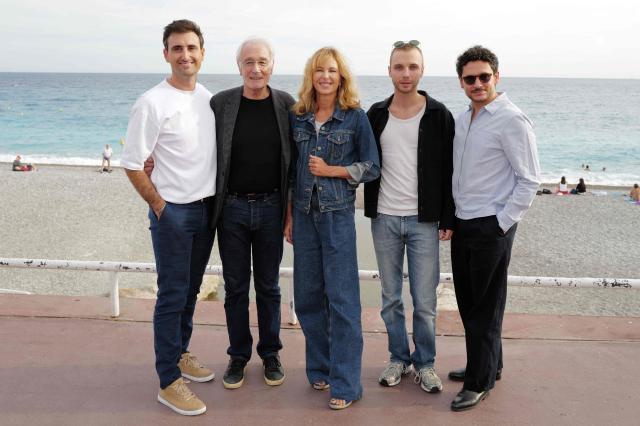 (L to R) French screenwriter Nicolas Slomka, French actor Bernard Le Cocq, French actress Pascale Arbillot, Belgian actor Jeremy Gillet and French screenwriter Matthieu Rumani pose during a photocall for "Camembert" movie at the Cineroman film festival in Nice, southeastern France on September 29, 2026. (Photo by Valery HACHE / AFP)