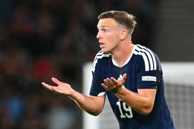 Scotland's midfielder #19 Lewis Ferguson reacts during the UEFA Nations League, League B, Group 1 match football match between Scotland and Switzerland at Hampden Park in Glasgow, Scotland on September 29, 2026.  (Photo by ANDY BUCHANAN / AFP)