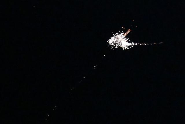 Ukraine's air defences are seen in action during a missile and drone strike on Kyiv amid the Russian invasion of Ukraine early on September 30, 2026. (Photo by Sergei SUPINSKY / AFP)