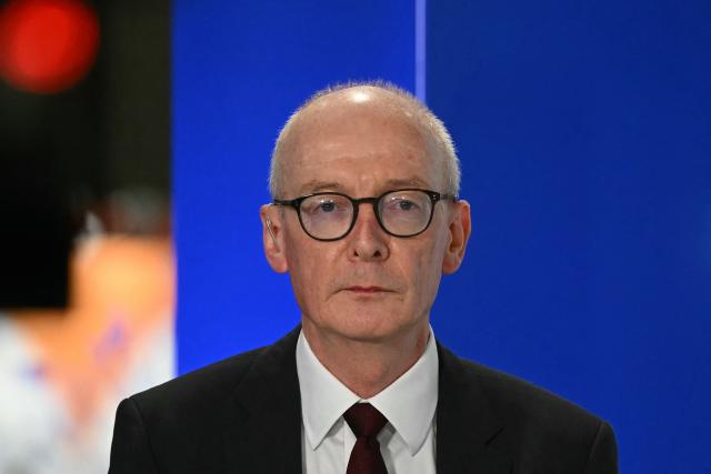Britain's Pensions Secretary Pat McFadden gives a TV interview ahead of the start of the final day of the annual Labour Party conference in Liverpool, north-west England, on September 30, 2026. (Photo by Paul ELLIS / AFP)