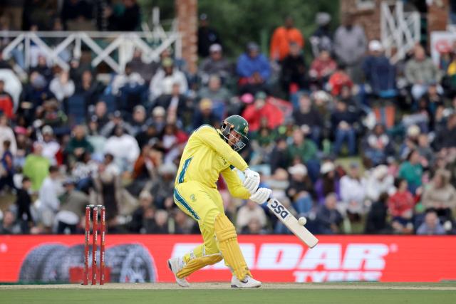 Australia's Matthew Renshaw plays the shot that led to his dismissal during the third one-day international (ODI) cricket match between South Africa and Australia at Senwes Park in Potchefstroom on September 30, 2026. (Photo by PHILL MAGAKOE / AFP)