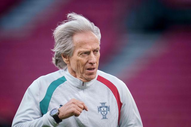 Portugal's coach Jorge Jesus oversees a training session of his players at Parken stadium in Copenhagen, Denmark, on September 30, 2026, on the eve of their Nations League Group A4 match against Denmark. (Photo by Liselotte Sabroe / Ritzau Scanpix / AFP) / Denmark OUT