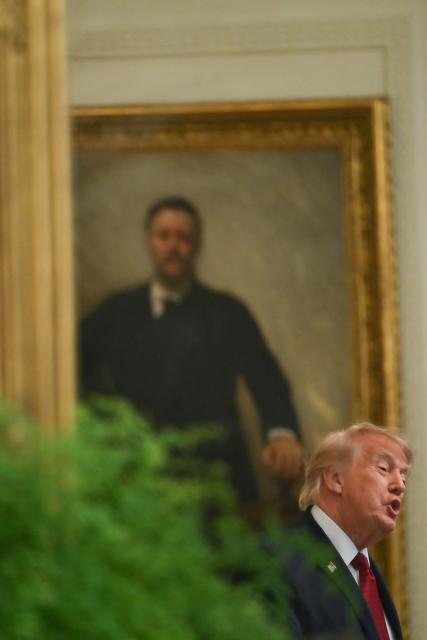 US President Donald Trump speaks during an event celebrating Hispanic Heritage Month in the East Room of the White House in Washington, DC, on September 30, 2026. (Photo by Kent NISHIMURA / AFP)
