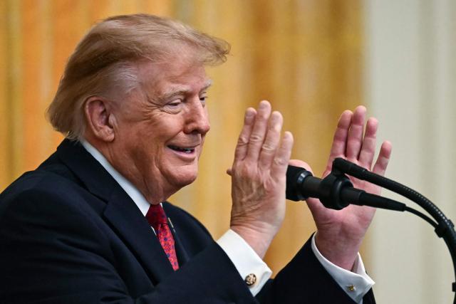 US President Donald Trump speaks during an event celebrating Hispanic Heritage Month in the East Room of the White House in Washington, DC, on September 30, 2026. (Photo by Kent NISHIMURA / AFP)