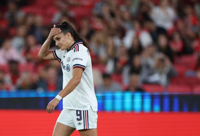 Bayern Munich's Serbian forward #09 Jovana Damnjanovic reacts during the UEFA Women's Champions League, league phase, day 2 football match between SL Benfica and Bayern Munich at Estadio da Luz in Lisbon on September 30, 2026. (Photo by PATRICIA DE MELO MOREIRA / AFP)