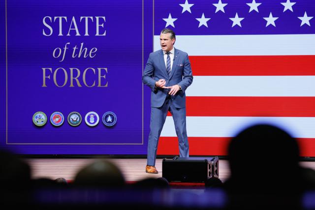 US Defense Secretary Pete Hegseth delivers the State of the Force address in Quantico, Virginia, on September 30, 2026. (Photo by Evan Vucci / POOL / AFP)