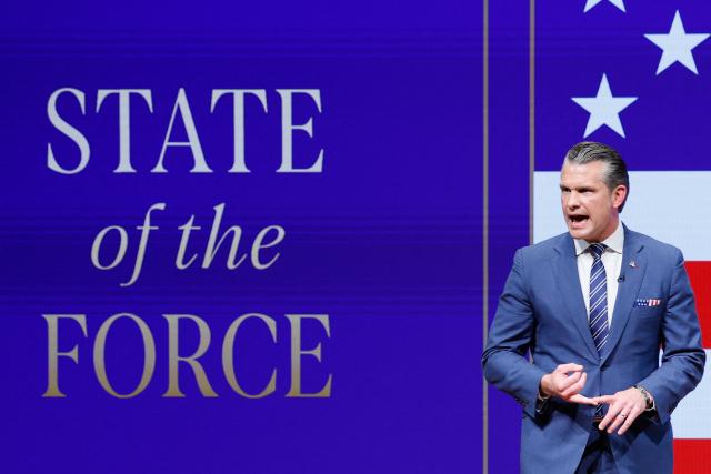 US Defense Secretary Pete Hegseth delivers the State of the Force address in Quantico, Virginia, on September 30, 2026. (Photo by Evan Vucci / POOL / AFP)