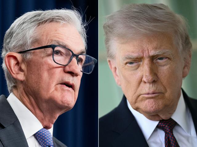 (FILES) (COMBO) This combination of pictures created on April 15, 2026 shows (L/R) US Federal Reserve Board Chairman Jerome Powell in Washington, DC, on December 10, 2025 and US President Donald Trump at the White House in Washington, DC, on April 13, 2026. US President Donald Trump called on September 30, 2026 for former Federal Reserve chief Jerome Powell to quit the central bank's board, despite a government watchdog finding no criminal conduct in renovations of the Fed's headquarters. (Photo by SAUL LOEB and Brendan SMIALOWSKI / AFP)