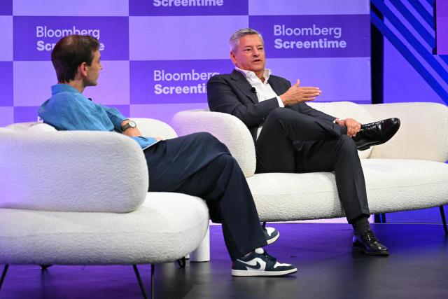 Co-CEO of Netflix Ted Sarandos speaks with Bloomberg editor Lucas Shaw during the Bloomberg Screentime 2026 conference in Los Angeles, on September 30, 2026. (Photo by Patrick T. Fallon / AFP)
