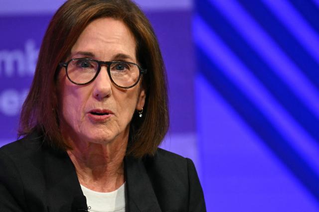US producer Kathleen Kennedy speaks during the Bloomberg Screentime 2026 conference in Los Angeles, on September 30, 2026. (Photo by Patrick T. Fallon / AFP)