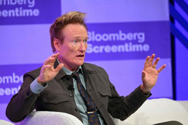 US Comedian host Conan O'Brien speaks during the Bloomberg Screentime 2026 conference in Los Angeles, on September 30, 2026. (Photo by Patrick T. Fallon / AFP)