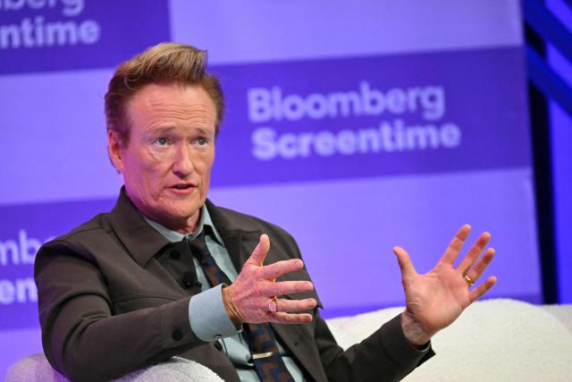 US Comedian host Conan O'Brien speaks during the Bloomberg Screentime 2026 conference in Los Angeles, on September 30, 2026. (Photo by Patrick T. Fallon / AFP)