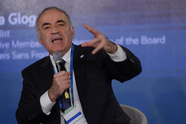(FILES) Garry Kasparov, Chairman at the Human Rights Foundation and Founder and Chairman of the Renew Democracy Initiative speaks during a panel discussion at the Munich Security Conference (MSC) in Munich, southern Germany, on February 18, 2023. Kremlin critic and chess legend Garry Kasparov said on October 1, 2026 that US and Lithuanian security services had told him and his ally that their lives were in danger and urged them to take security precautions. (Photo by Odd ANDERSEN / AFP)