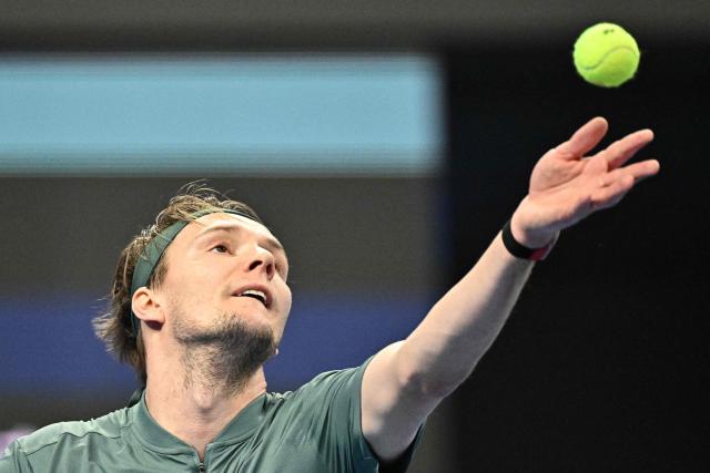 Kazakhstan's Alexander Bublik serves to Czech Republic's Jakub Mensik during their men's singles match at the China Open tennis tournament in Beijing on October 1, 2026. (Photo by Pedro PARDO / AFP)
