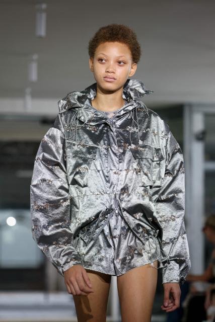 A model presents a creation for Cecilie Bahnsen Women's Spring/Summer 2027 collection fashion show as part of the Paris Fashion Week, in Paris on October 1, 2026. (Photo by Thomas SAMSON / AFP)