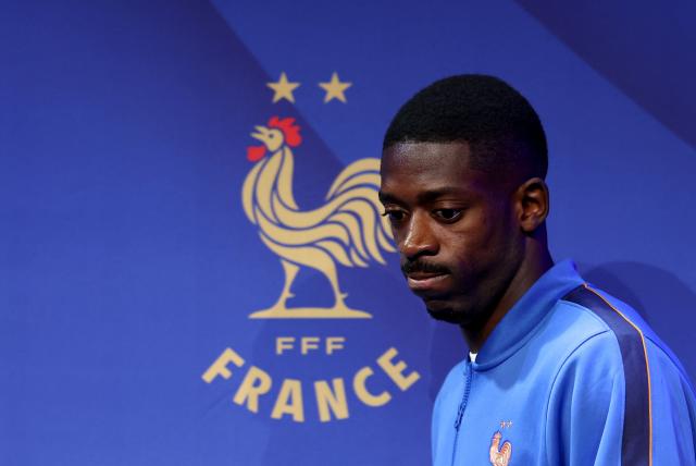 France's national football team forward #07 Ousmane Dembele arrives for a press conference on the eve of their UEFA Nations League football match against Italy, at the Stade de France stadium in Saint-Denis, near Paris, on October 1, 2026. (Photo by FRANCK FIFE / AFP)