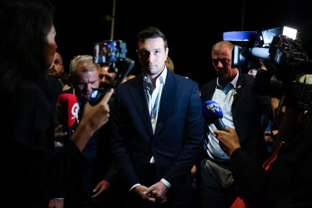 (FILES) President of French far-right party Rassemblement National (RN) Jordan Bardella speaks to the press in La Seyne-sur-Mer, southern France, on 27 September 2026, during an election night event for the French Senate. The investigative media outlet Mediapart revealed on October 1, 2026, that, through Facebooks parent company Meta and a bailiff, it had been able to authenticate the antisemitic messages from 2013 attributed to National Rally president Jordan Bardella, messages that Bardella denies having written. (Photo by Thibaud MORITZ / AFP)