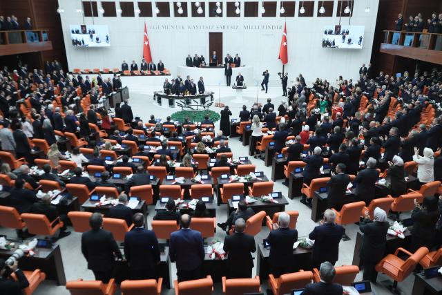Turkish President Recep Tayyip Erdogan addresses Turkish members of parliament during the opening of the parliamentary session at the Grand National Assembly of Turkey (TBMM) in Ankara, on October 1, 2026. (Photo by ADEM ALTAN / AFP)