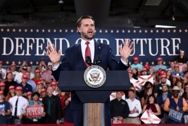 US Vice President JD Vance speaks during a campaign rally in support of Republican gubernatorial candidate Byron Donalds in Lakeland, Florida, on October 1, 2026. (Photo by Kevin Lamarque / POOL / AFP)